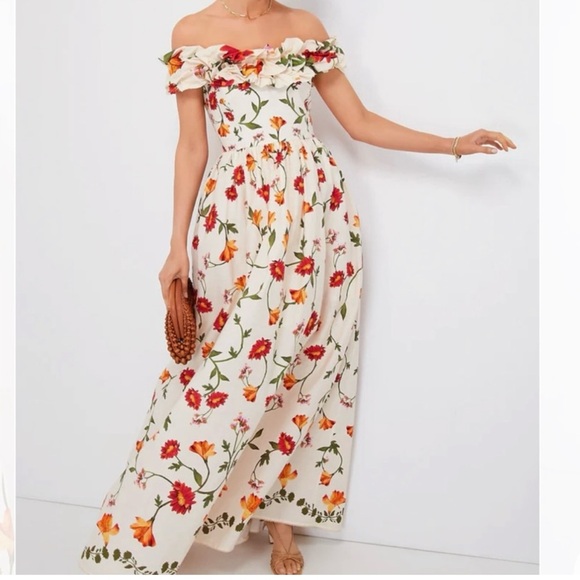 NWOT Agua By Agua Bendita Espliego Oasis Off the Shoulder Maxi Dress Size Medium - Picture 4 of 10